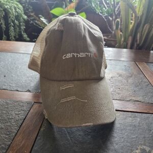Womens Carhartt Olive Green Distressed Cap With Ponytail/Bun Weaving